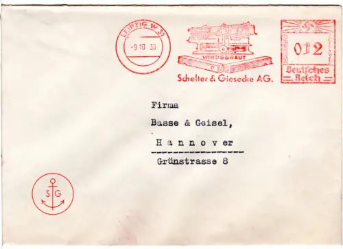DR 1936, 12 Pf. AFSt. Windsbraut Schelter & Giesecke AG auf Brief v. Leipzig