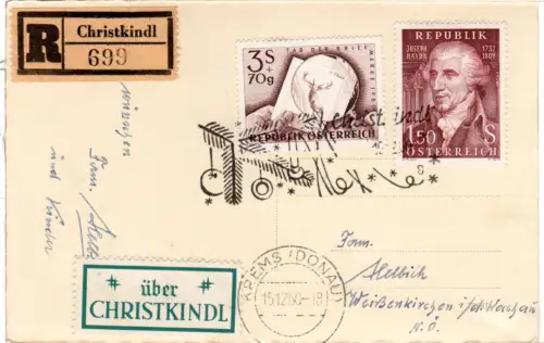 Österreich 1960, Christkindl, Einschreiben Karte m. 1,50+3 S. u. Sondertstempel