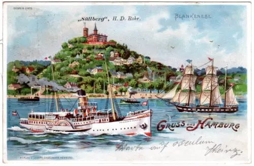 Gruss aus Hamburg Blankenese m. Dampfer Prinzessin Heinrich, 1899 gebr. Litho-AK