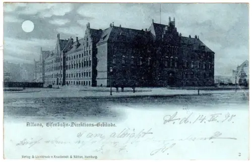 Hamburg Altona, Eisenbahn Direktions-Gebäude, 1898 gebr. Mondschein-AK