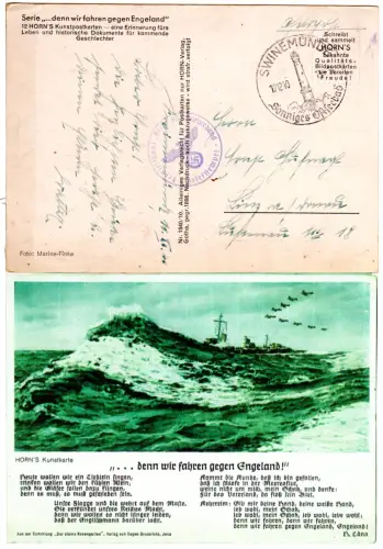 "...denn wir fahren gegen Engeland", Propaganda-AK per Feldpost ab Swinemünde.