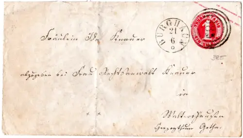 Taxis, Nr.Stpl. 385 Burghaun auf 1 SGr. Ganzsache Brief n. Waltershausen