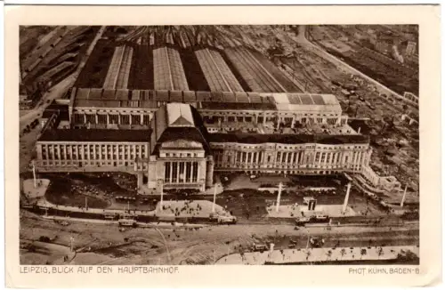 Leipzig Hauptbahnhof, Blick v. Zeppelin, ungebr. Luftaufnahme sw-AK