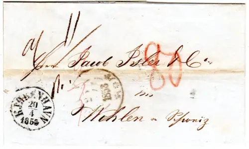 Dänemark 1853, Portobrief v. Kopenhagen i.d. Schweiz via Thurn&Taxis 