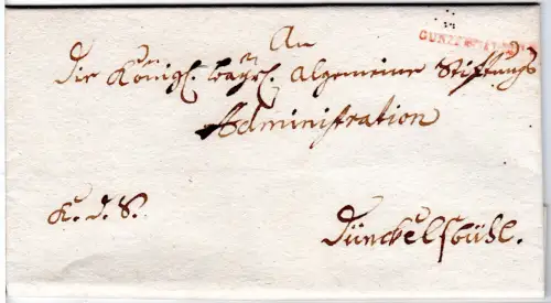 Bayern 1812, roter L1 Gunzenhausen auf Brief v. Theilenhofen n. Dinkelsbühl