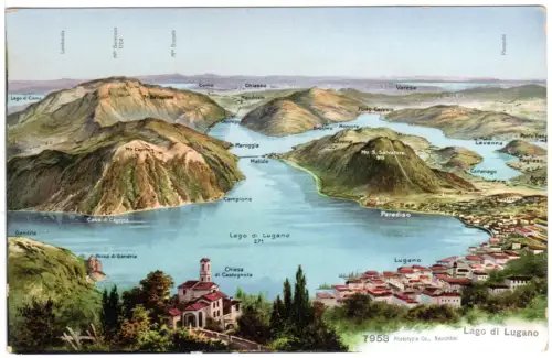 Schweiz, Lagi di Lugano, schöne ungebr. Panorama Farb-AK