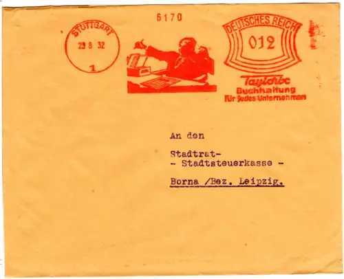 DR 1932, 12 Pf. AFSt. d. Taylorix Buchhaltung auf Brief v. Stuttgart.