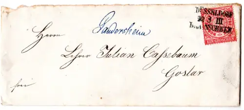 NDP, 1 Gr. auf Brief m. hds. Gandersheim u. Bahnpost L3 Düsseldorf-Braunschweig