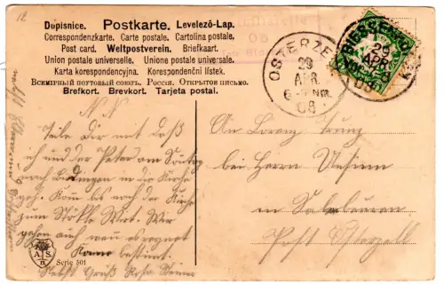 Bayern 1908, Posthilfstelle OB Taxe Bidingen auf Karte m. 5 Pf.