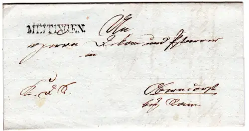 Bayern 1828, L1 Meitingen auf Brief n. Oberndorf bey Rain.