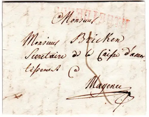 Baden 1809, roter L1 "R1 Heidelberg" auf Porto Brief n. Mainz