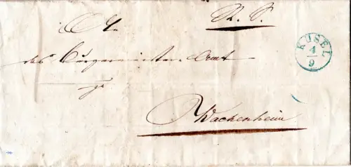 Bayern 1849, grüner Fingerhutstpl. Kusel auf Brief v. Neunkirchen n. Wachenheim