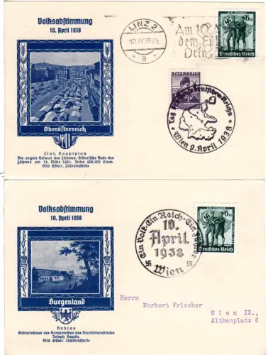 Österreich 1938, Oberösterr. u. Burgenland, 2 Volksabstimmungskarten