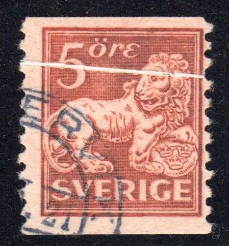 Schweden 174, sauber gebr. 5 öre braun mit markanter Abart Papierfalte