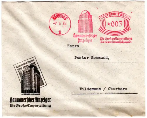 DR 1935, 3 Pf. AFSt. Hannoverscher Anzeiger auf Brief v. Hannover