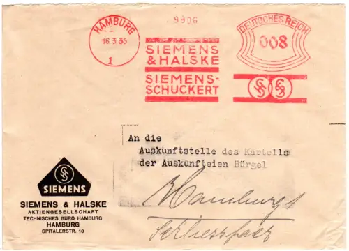 DR 1935, 8 Pf. AFSt. Siemens & Halske/Siemens-Schuckert auf Brief v. Hamburg