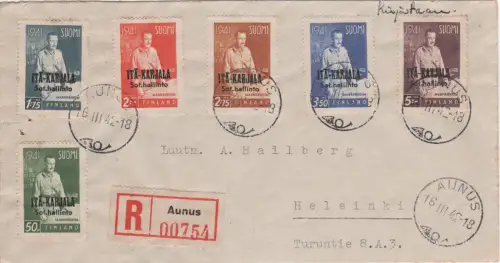 Finnland 1942, Ost-Karelien Mannerheim-Ausgabe auf Reko-Brief v. Aunus