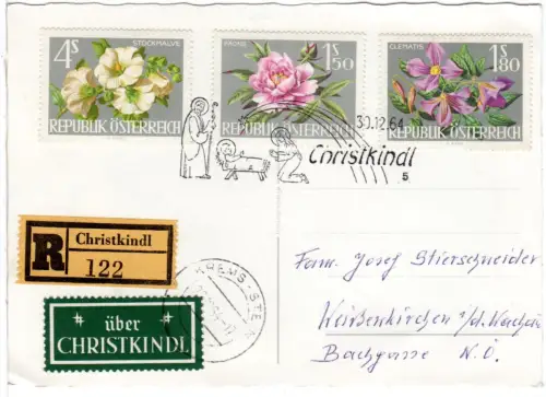 Österreich 1964, Christkindl, Einschreiben Karte m. 3 Marken u. grünem Etikett 