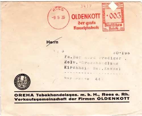 DR 1935, 3 Pf. AFSt. Oldenkott der gute Rauchtabak auf Firmen Brief v. Rees
