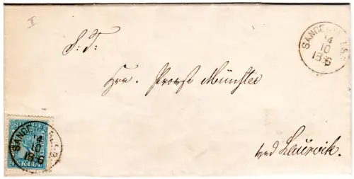 Norwegen 1866, 4 Sk. auf sauberem Brief v. Gaarden Dunen m. K1  Sande i. Jarlsb.