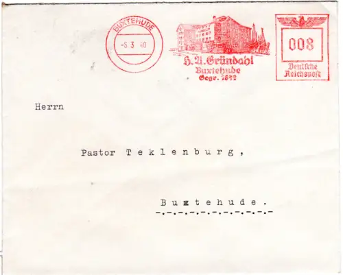 DR 1940, 8 Pf. AFSt. H.A. Gründahl auf Brief v. Buxtehude