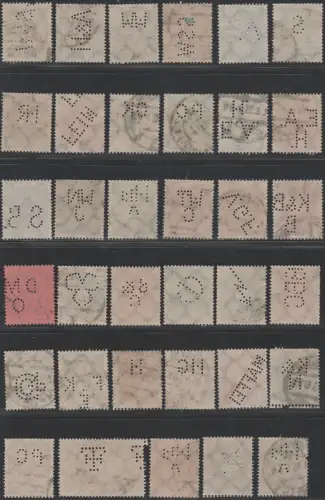 DR, 35 gebr. Marken m. perfin Firmenlochungen 