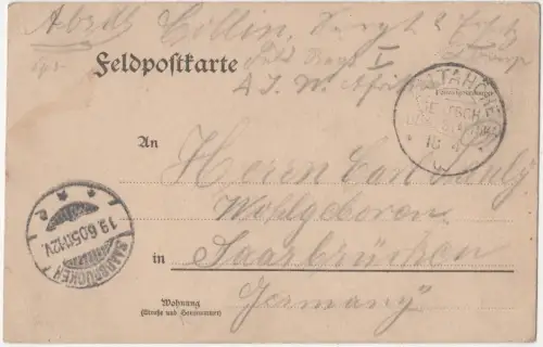 DSWA 1905, FP-Karte v. Maltahöhe n. Saarbrücken