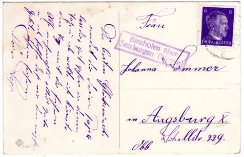 DR 1944, Landpoststpl. BINZHOFEN über Salzburgen (Westm) auf 6 Pf. Ganzsache