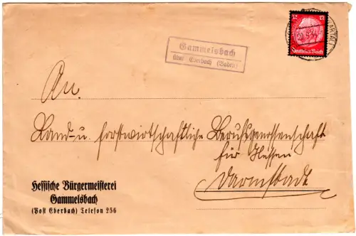 DR 1934, Landpost Stpl. GAMMELSBACH über Eberbach (Baden) auf Brief m. 12 Pf