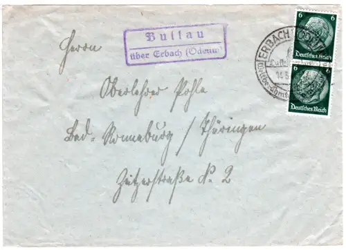 DR 1941, Landpoststpl. BULLAU über Erbach (Odenwald) auf Brief m. 2x6 Pf.