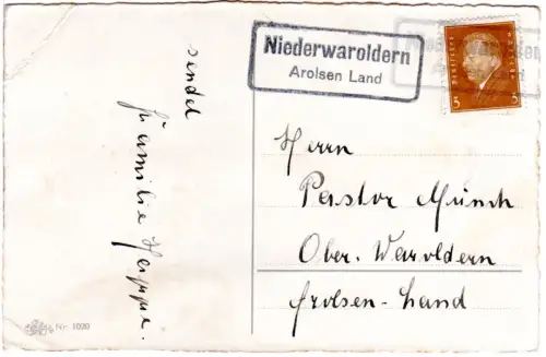 DR 1932, Landpost Stpl. NIEDERWAROLDERN Arolsen Land auf Karte m. 3 Pf.