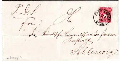 DR 1886, K1 Bargteheide klar auf Brief v. Bramfeld m. 10 Pf. n. Schleswig.