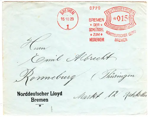 DR 1929, 15 Pf. AFSt. Der Schlüssel zum Weltverkehr auf Lloyd Brief v. Bremen