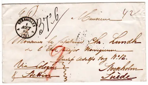 Frankreich 1853, K1 Versailles auf Porto Brief n. Schweden 