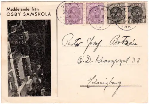 Schweden 1939, Paare 1+4 öre auf Bildkarte Osby Samskola