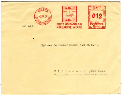 DR 1939, 12 Pf. AFSt. F. Hofmann Margarine-Werke auf Brief v. Dissen
