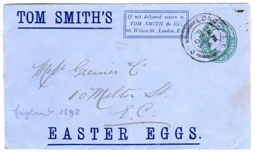 GB 1903, 1/2d Privatganzsachenumschlag TomSmith´s Easter Eggs von London
