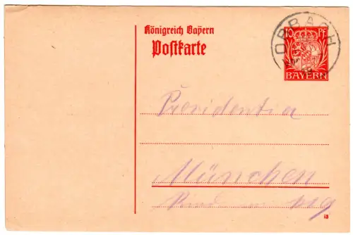 Bayern 1919, UFr.-K1 OBBACH klar auf 10 Pf. Ganzsache
