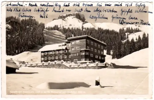 Österreich, Hirschegg Sporthotel Auenhütte, 1937 gebr. Kleinwalsertal Winter-AK 