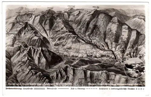 Österreich, Kleinwalsertal-Panorama-Karte m. allen Orten, 1937 gebr. AK 