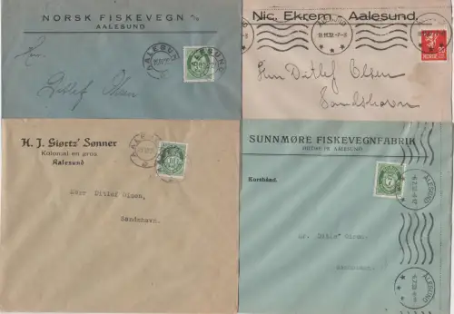 Norwegen 1922/33, 4  Vordruck Firmenumschläge v. Aalesund 