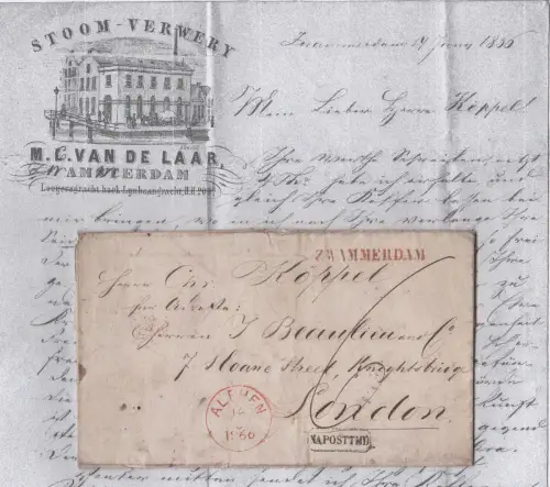 NL 1866, Rote L1 ZWAMMERDAM u. K1 Alphen auf vd Laar Stoom-Verwery Bilderbrief