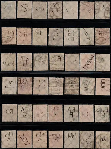 DR, 42 gest. Infla Marken m. versch. perfins Firmenlochungen