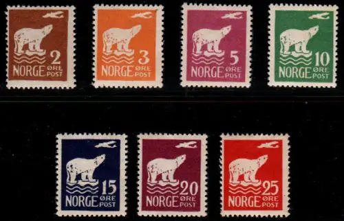 Norwegen 109-115, Nordpolflug Amundsen komplett, 7 postfrische Werte
