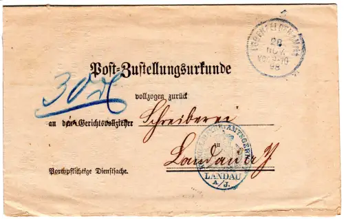 Bayern 1898, Zustellungsurkunde v. Eggenfelden 1 Mrrkt m.Landau Amtssiegelstpl.