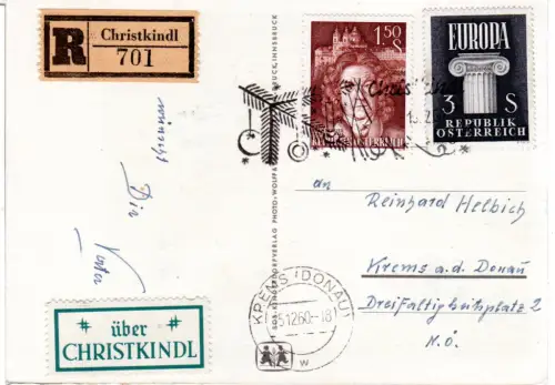 Österreich 1960, Christkindl, Einschreiben Karte m. 1,50+3 S. 
