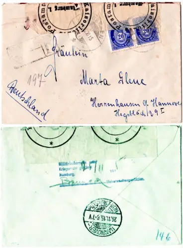 Norwegen 1915, 2x20 öre auf Einschreiben Zensur Brief n. Drammen n. Hannover.