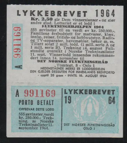 Norwegen 518, postfrische Lyckebrevet Lotterie Marke m. Anhängsel