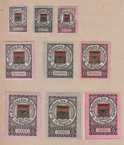 Ungarn, Erhaltung des Deutschtums in Ungarn, 9 Vignetten m. versch. Papiefarben