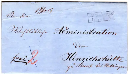 Preussen 1860, L2 Blankenstein auf Franko-Brief n. Henrichshütte zu Bruch